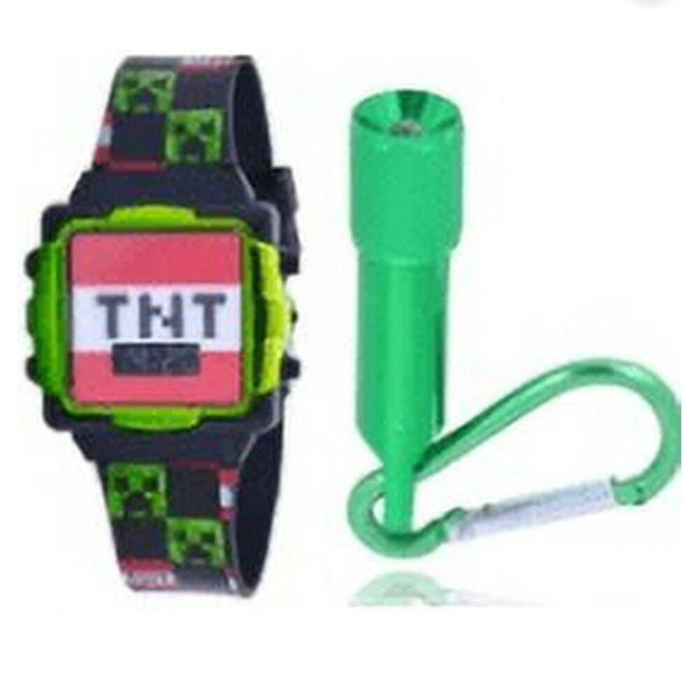 Minecraft TNT Creeper Children's LCD Silicone Watch & Matching Flashlight Set